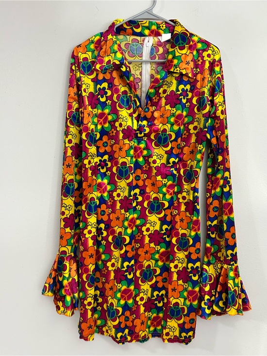 Source Unknown Dresses & Skirts - Flower Power Retro Floral Mini Dress Yellow Orange Pink Hippie Costume Sz 12-14